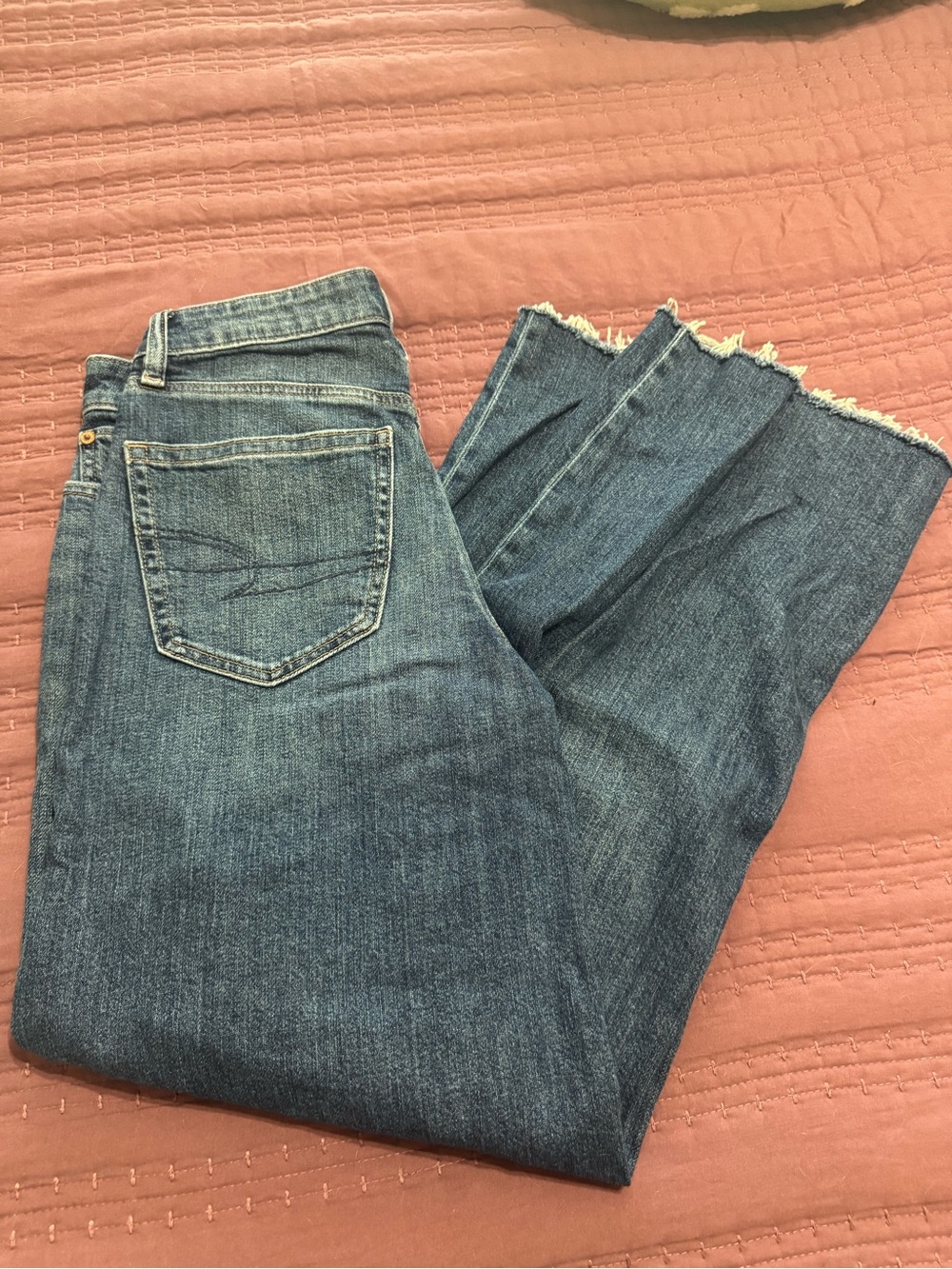 American Eagle Outfitters Blue Frayed-Hem Wide Leg Jeans